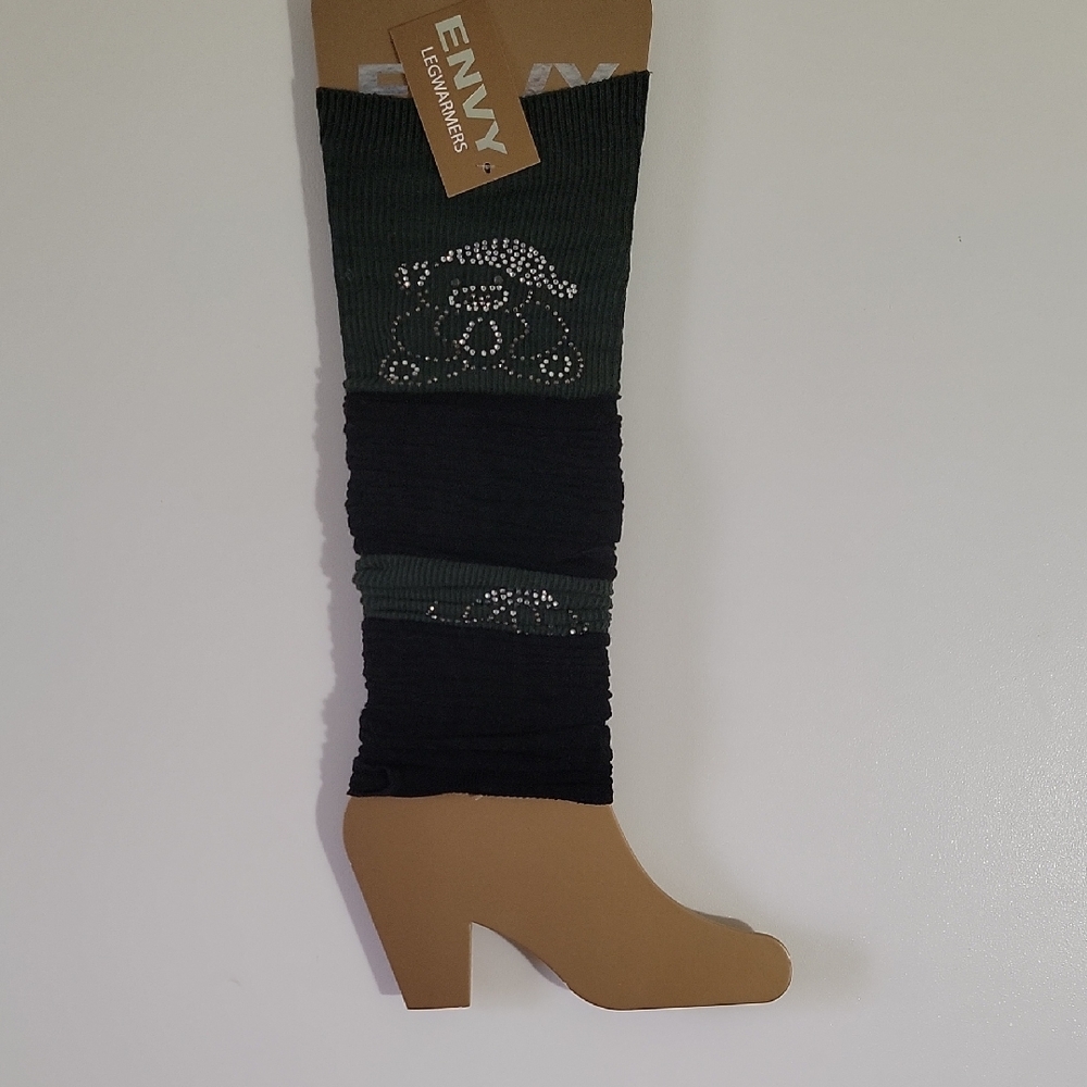 🆕️ Envy Black and Green Leg Warmers rhinestone design